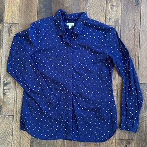 Garnet Hill Women's Button Down Navy White Dots Size 4